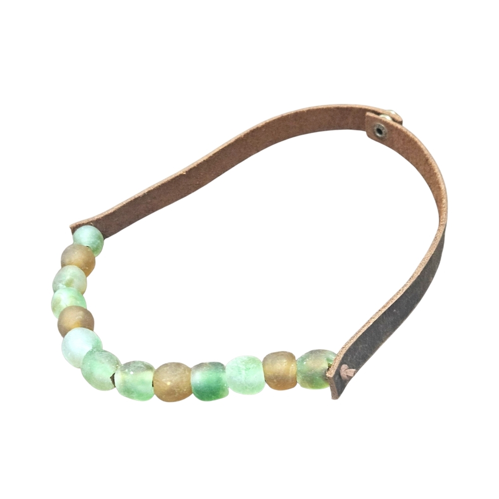 New Handmade Krobo Bead And Leather Necklace - Picture 14 of 15